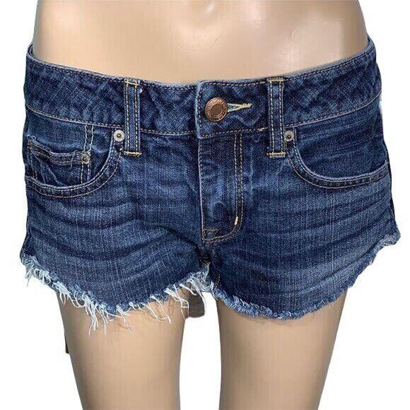 American Eagle Womens Denim Blue Jean Shorts Dark Wash Cutoff Size 4 - Picture 3 of 8